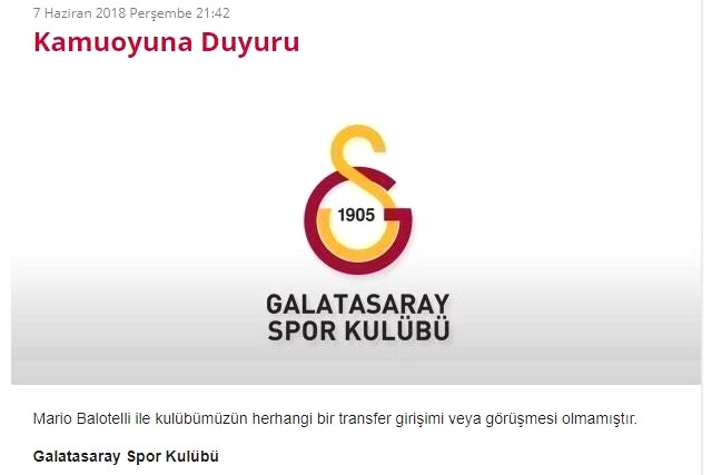 Galatasaray'dan Balotelli yalanlaması